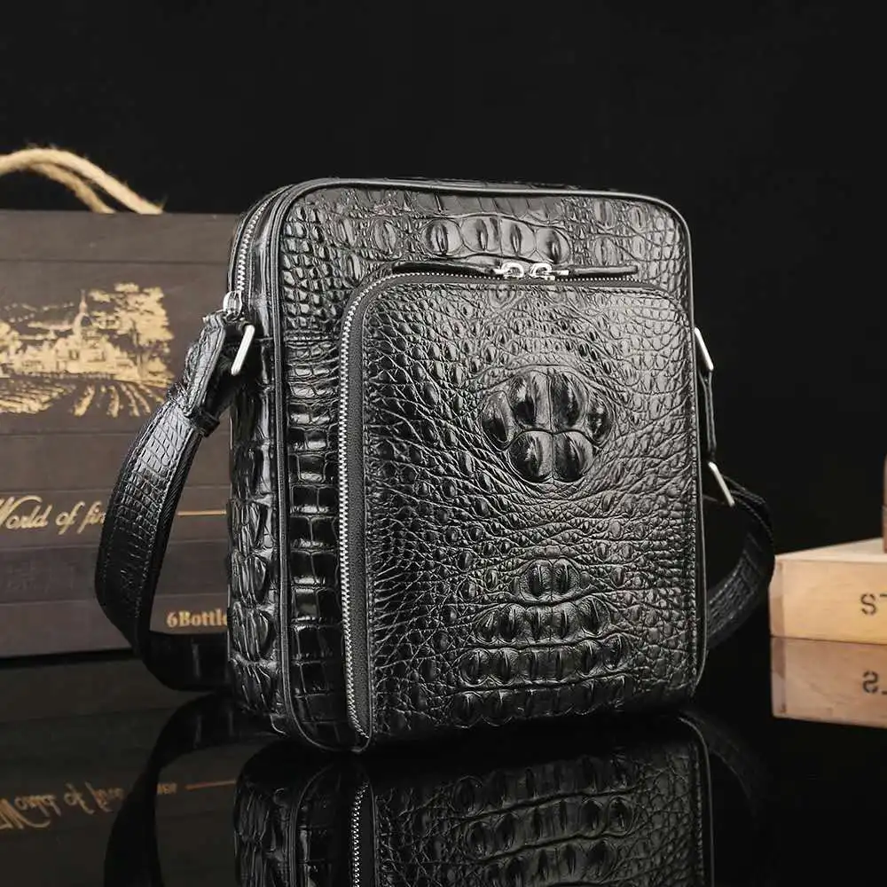 Men's Crocodile Embossed Genuine Leather Small Messenger Bag