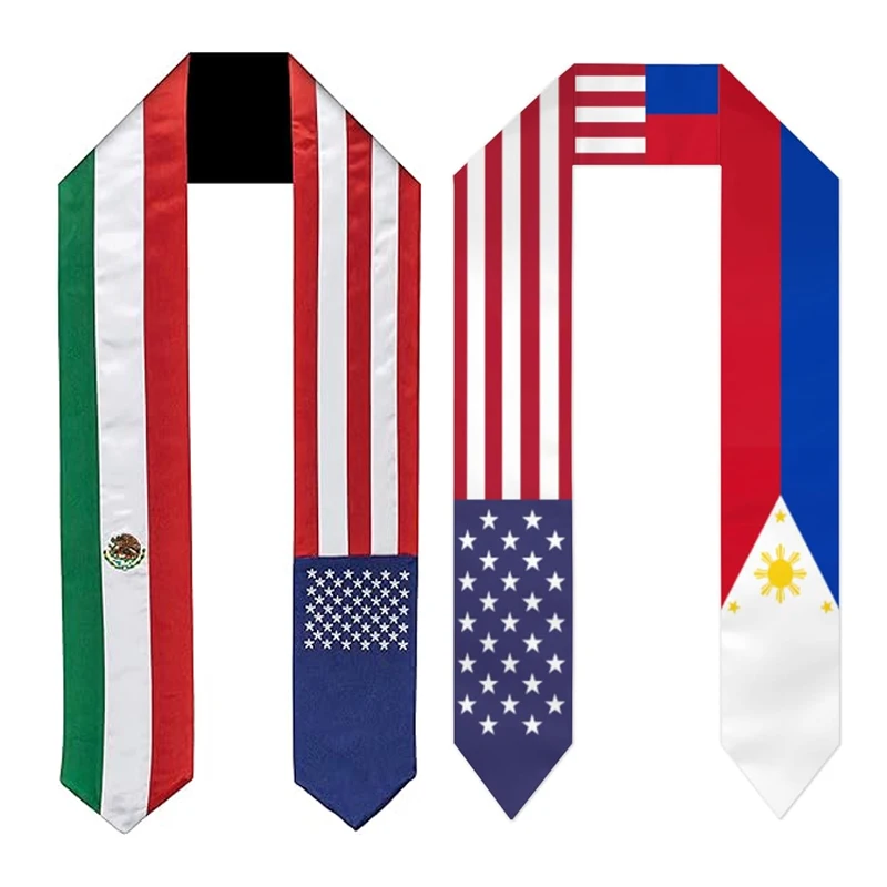 Custom Logo Printed Mexico Flag Graduation Sashes Dresses Design 2025  Graduation Scarf/Gift Satin Fabric Haiti Graduation Stoles