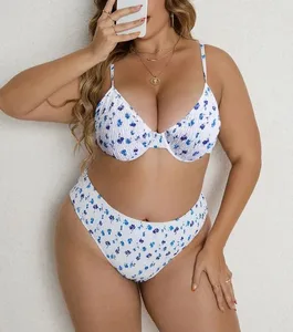 Floral Printed Spandex/Nylon 2 Piece Set Push up High Waist Plus Size Teens Bikini Swimwear