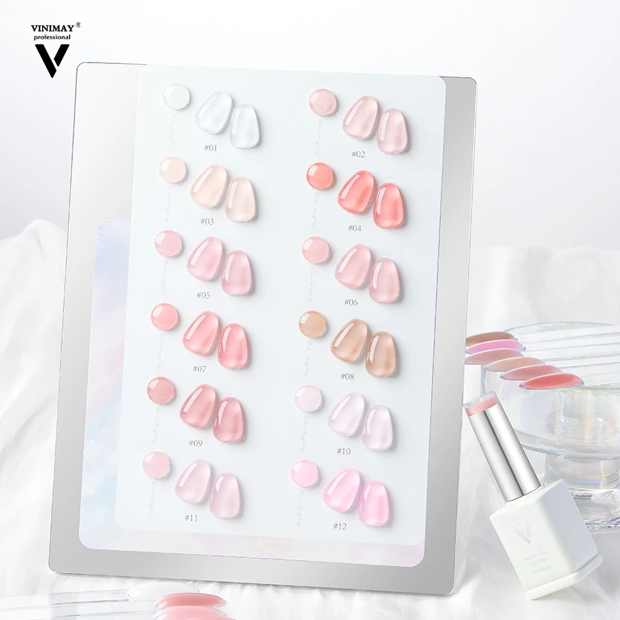 Vinimay Högkvalitativ naken basgel 12 färger Naturlig rosa gel polish Behöver ingen grundfärg 2 i 1 gummibas gel polish set