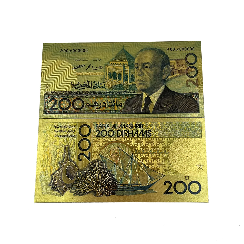 Free Shipping Not Currency Metal Craft Waterproof Morocco Money PVC 24k Gold Foil Plated Bank Note Money Banknotes