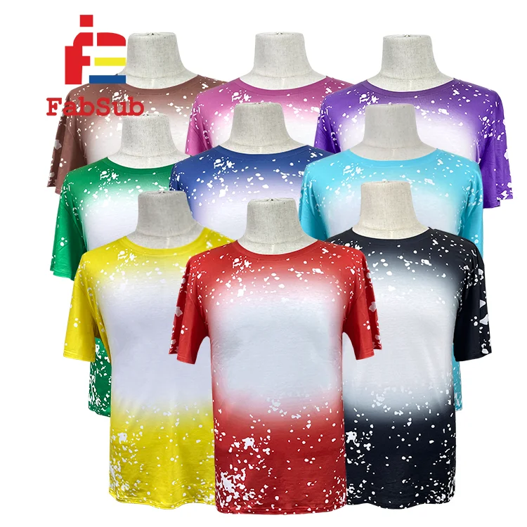 Hot Selling Faux Bleached Custom Print Shirts 100 Polyester T Shirts Sublimation Bleach Shirts 6979