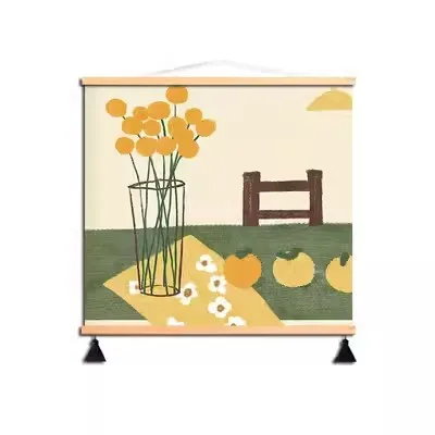 Green Yellow Gallery Wall Art Set Canvas Print Sleeping Cat Floral Vase Nature Landscape Minimalist Whimsical Home Decor