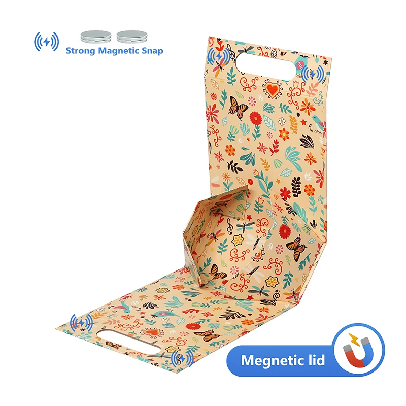 Custom Collapsible Packaging Bag Boxes Magnetic Foldable Box with Handle for Shopping