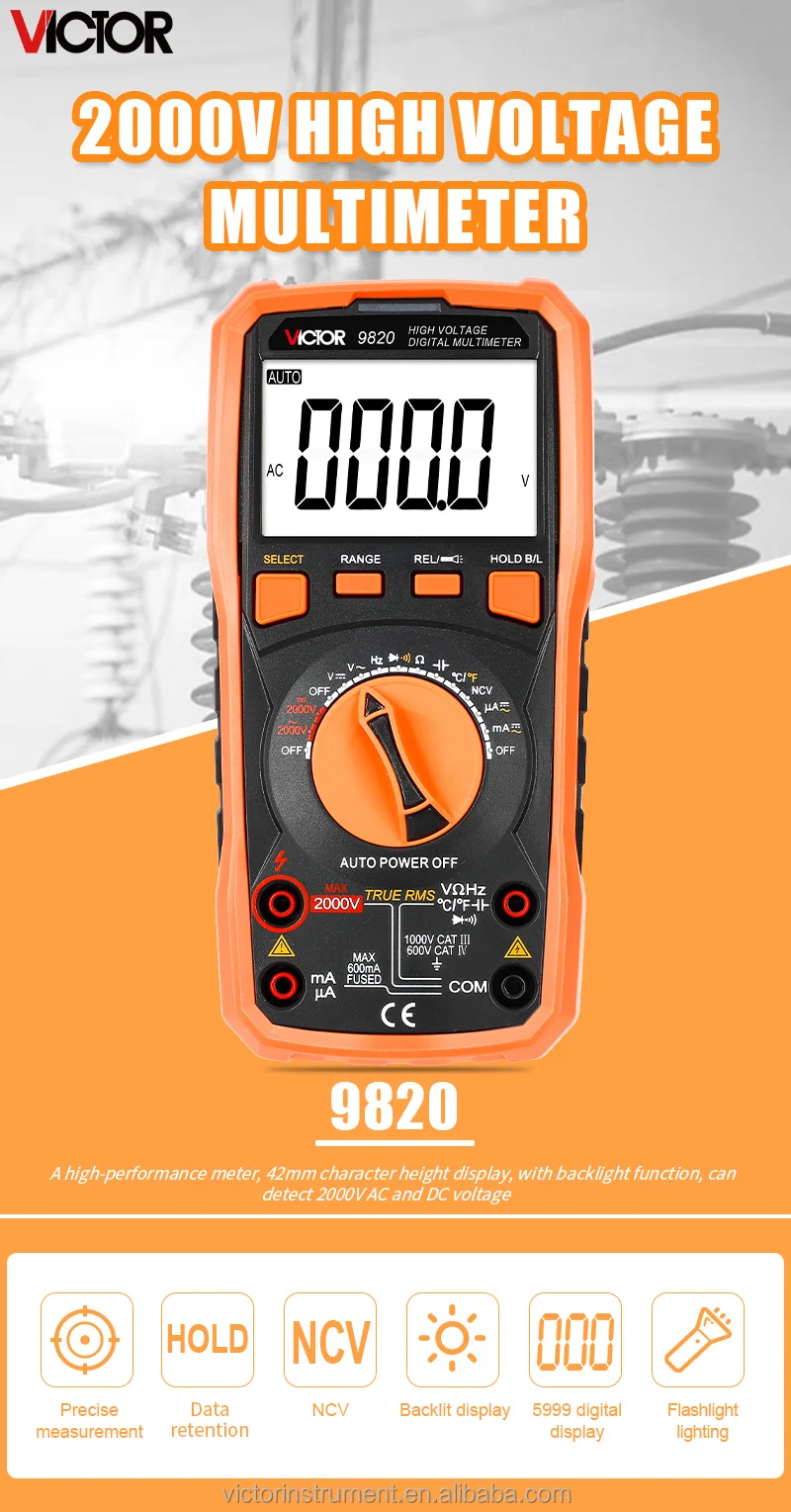 Victor 9820 High Voltage Digital Multimeter 2000v High Voltage 6000