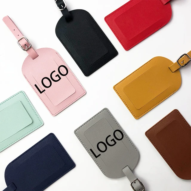 Low MOQ Custom Logo PU Leather Luggage Tag for Promotions Wedding Gifts Faux Leather Suitcase Tags for Business Giveaways Gift