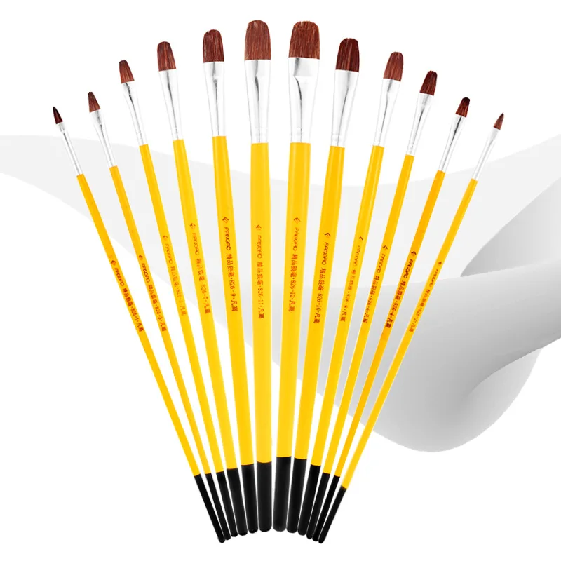 Soododo Freehand Watercolor Acrylic Flat Head Art Painting Brush 1-12# Wolf Hair With Wood Handle Oil