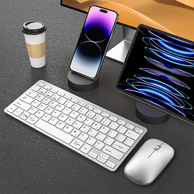 COUSO Hot Sale 78 Keys Mini Wireless Mouse Keyboard Combo Rechargeable Bluetooth White 79 Keys Keyboard and Mouse for Mac Laptop