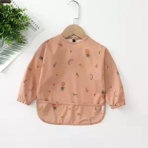 New Kids Eating Bib Art Drawing Apron Infant Mess Smock Drooling Bibs Kid Cartoon Print PU waterproof Long Sleeve Bibs details