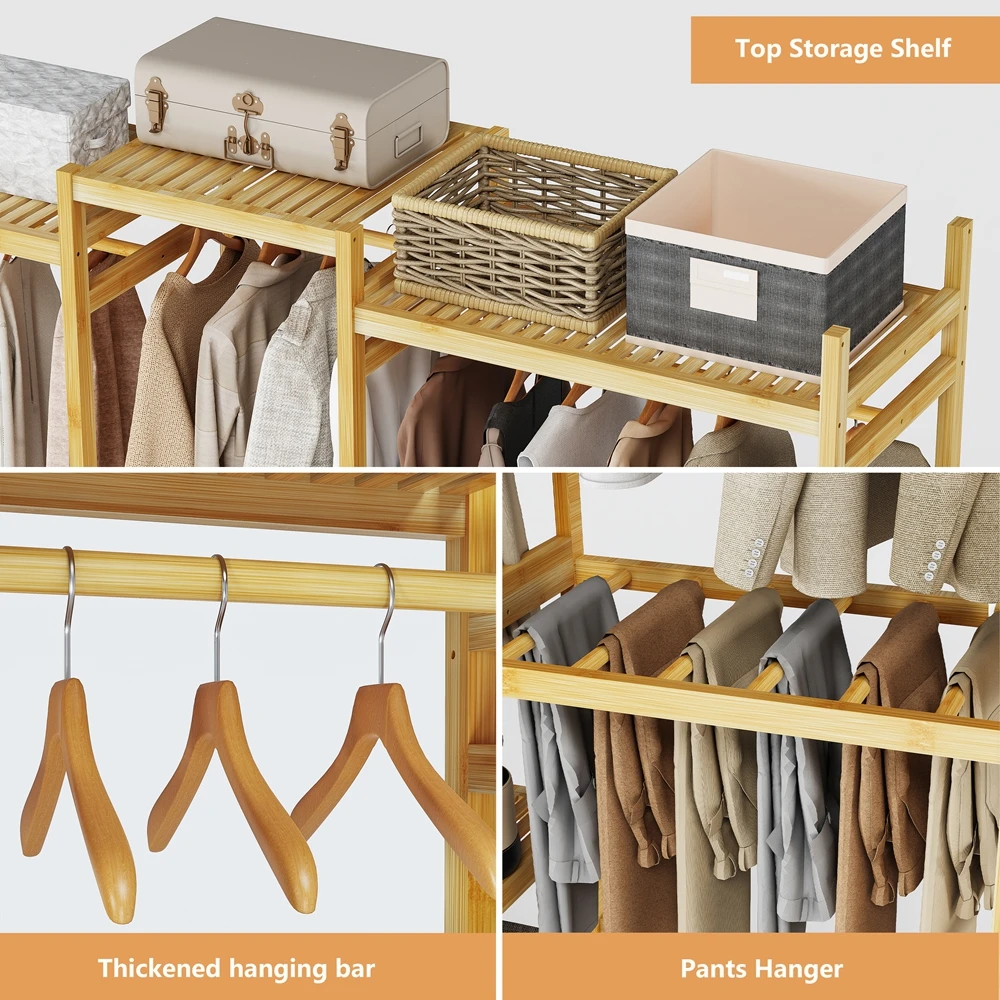 Clothes Rack with Shelves: Freestanding Bamboo Clothes Stand