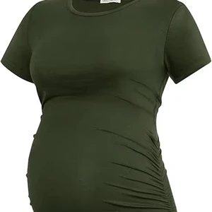 A Plain-colored Three-quarter Sleeve, Full-skirted, Figure-hugging and Slimming Dress Suitable for Pregnant Women