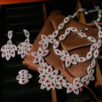 Papalacha Rouge 18K Gold Plated Bracelet Necklace Set Princess Powder Flower Zircon Pink Petal Gem Sotheby's Anniversary Design