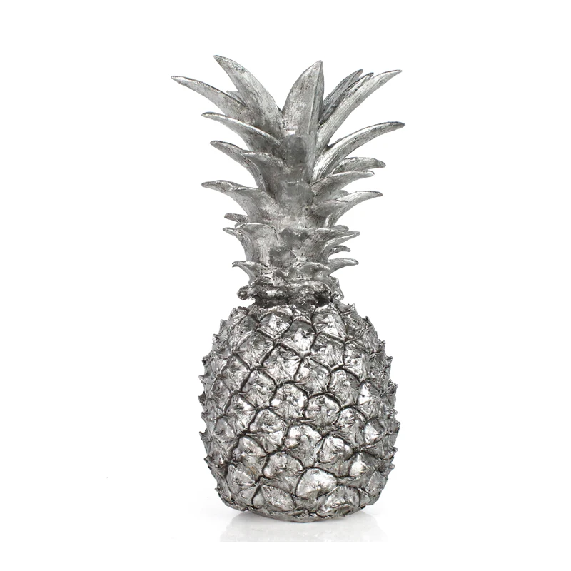 Venta al por mayor de resina de frutas tropicales, figuras de piña de plata, de antigüedad, decorativas