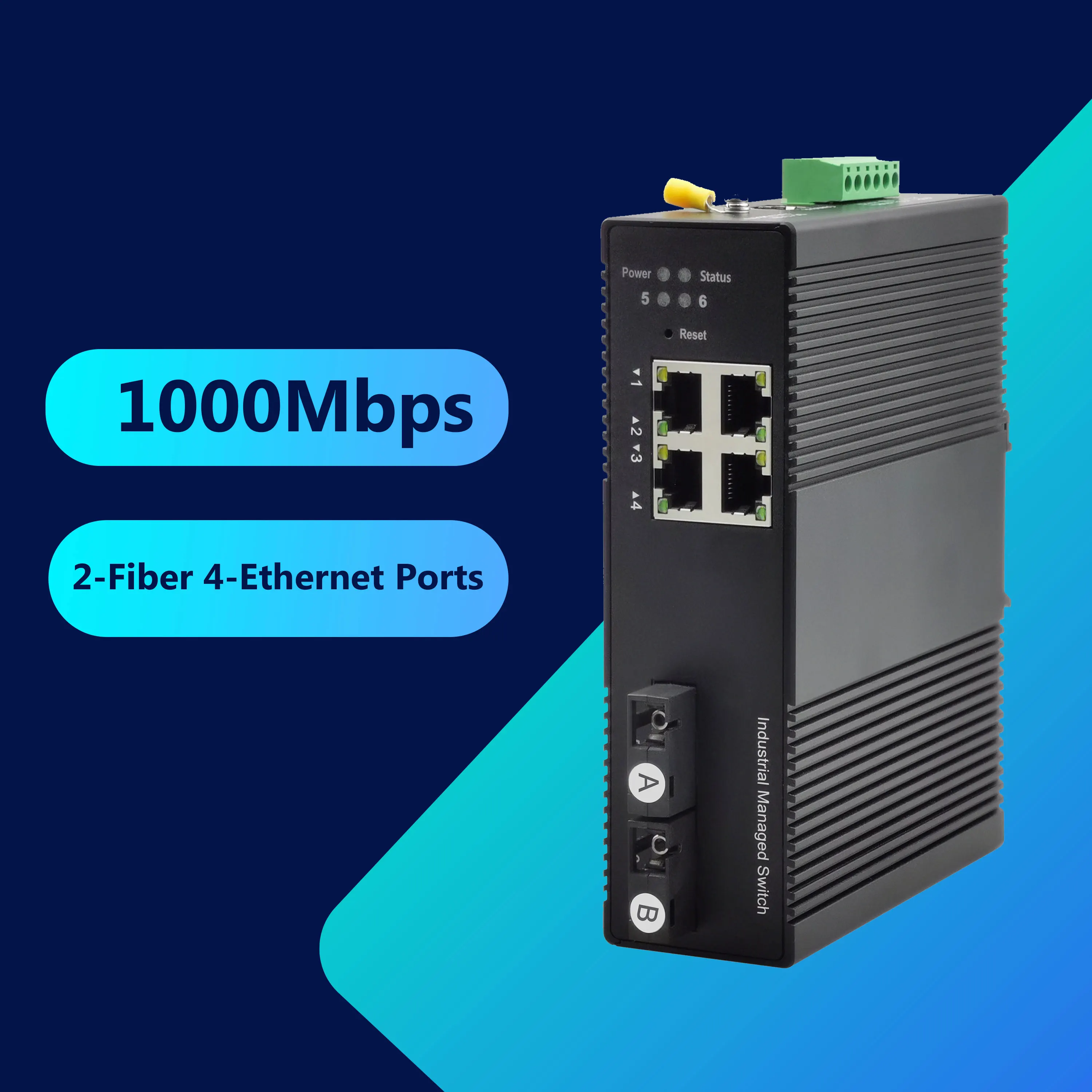 IP40 Metal Enclosure Wide Voltage Input Rich L2/L3 Features 6-Port Gigabit Industrial Grade Fully Managed Ethernet Switch