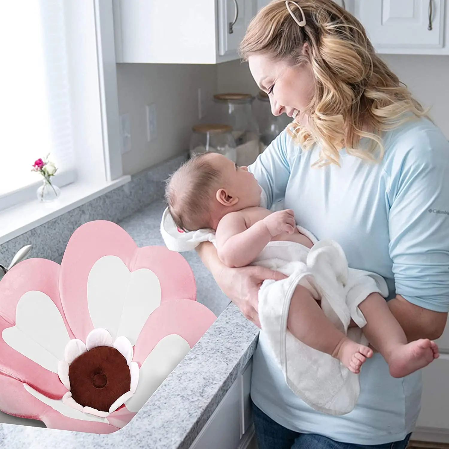 Machine Washable Flower Baby Bath Pad Comfort Baby Soft Flower Bath