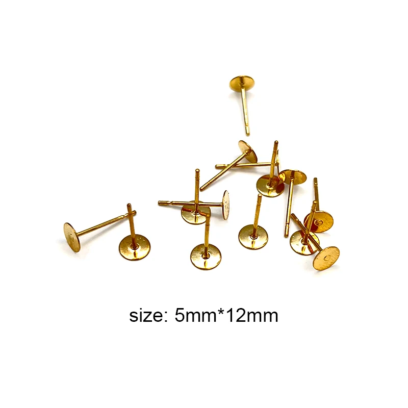 5MM Hypoallergenic Stainless Steel 18K Gold Flat Pad Earring Posts