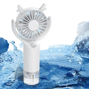 Handheld Mini USB Fan Cartoon Neck-Hanging Feature Foldable Plastic Three-Speed Spray Fan for Indoor/Car/Outdoor Use Battery