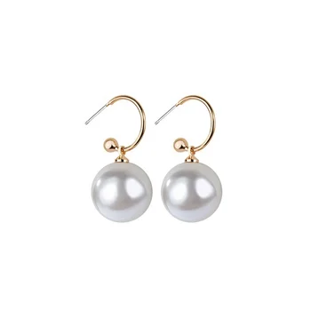 Used for ladies name brand fashion jewelry 18K gold plated drop earrings round white large pearl earrings women's gifts