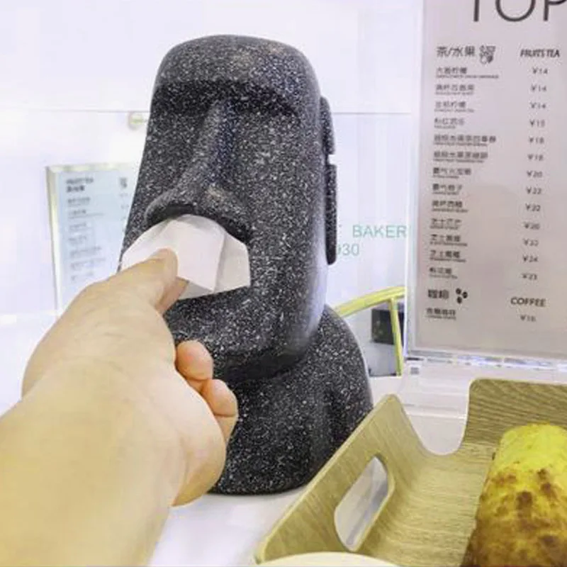 Adorable MOAI Shaped Plastic Tissue Box Cover Funny Easter Island Toilet Paper Holder Weird Tissue Box Covers for Paper Storage