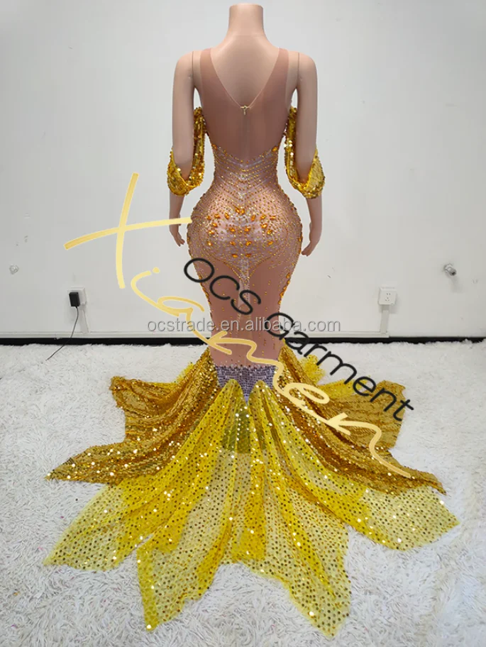 Ocstrade Luxury Sequin Bling Rhinestone Bridesmaid Wedding Dress Gold Beaded Diamond Elegant Wedding Dresses 2024 for Women Ocstrade Luxury Sequin Bling Rhinestone Bridesmaid Wedding Dress Gold Beaded Diamond Elegant Wedding Dresses 2024 for Women