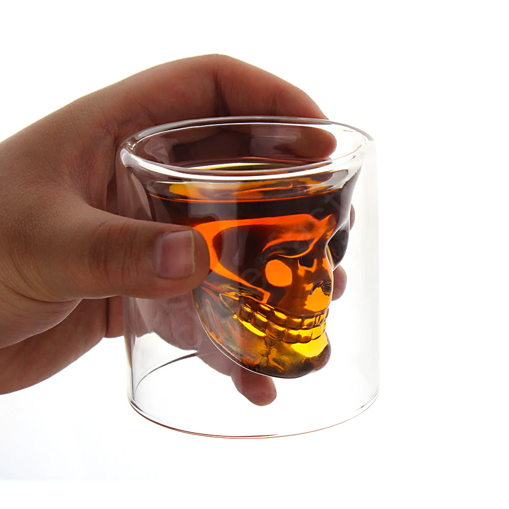 Crystal Skull Shot Glasses Double Wall Glass Cup,funny Crystal Drinking Cup,whiskey  Glasses,cool Beer Cup For Wine Cocktail Vodka,set Of 4 (25ml*4)