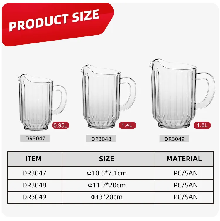 Restaurant Bar Drink Service Reusable Clear Polycarbonate Wine Juice Cup Glass  Ice Cola Lemon Tea Jug Plastic Beer Pitcher details