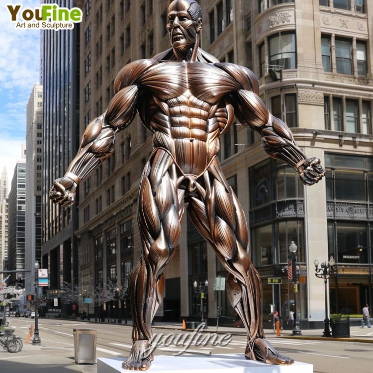 高品質の等身大ストリート彫刻スポーツフィギュアブロンズマッスルマン