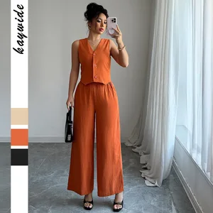 Sleeveless Vest Shirt Wide Leg Pants Two Piece Set for Women