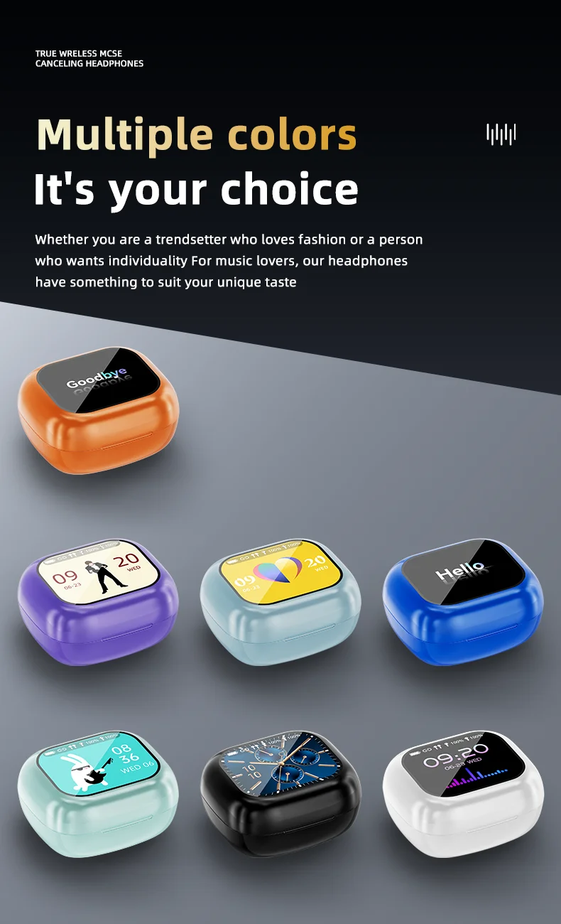 TWS WT-7 Earphone Wireless BT V8 Earbuds ANC Noise Cancelling Headphone In Ear Touch Screen Controls Headset