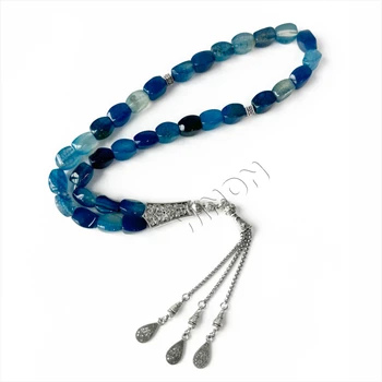 Muslim Natural Stone Blue Dragon Vein Agate Jewelry Prayer Beads 33 Islamic Misbaha Tasbih Tasbeeh Arab Jewelry