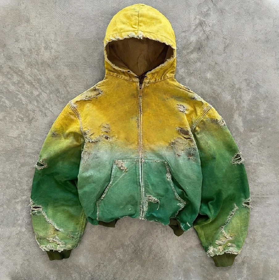 Custom Logo Acid Washed Jacket Applique Embroidery Vintage Techwear Puffer Down Quilted Cotton Padded Jacket Bomber Jacket Men