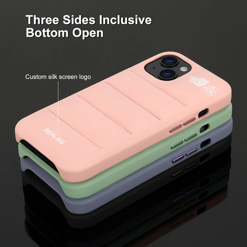 The Puffer Phone case Down Jacket OEM Puffer Cotton Down Jacket Phone Cover for iPhone 11 12 13 14 with Metallic Key