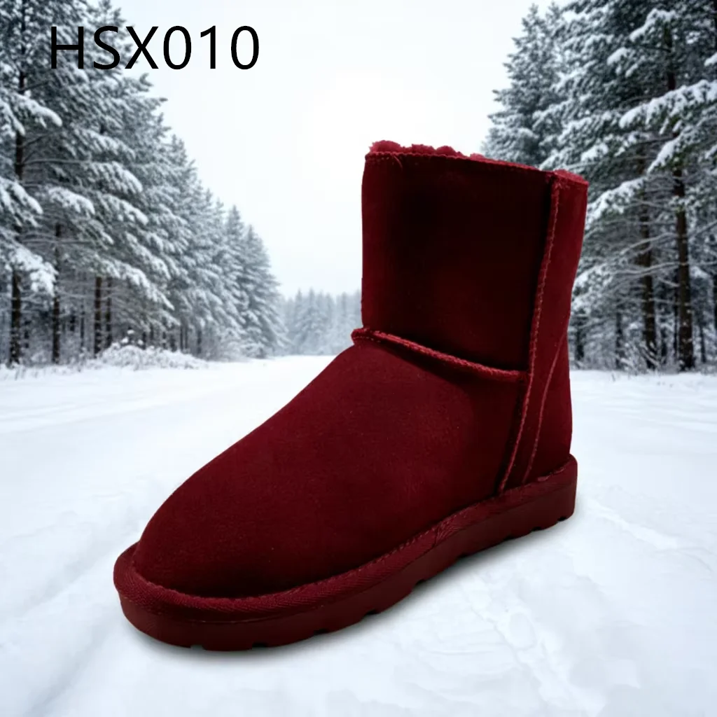 LXG,Ice and Snow Festival Red Suede Leather Lady Midi Boots Korea Market Popular Round Toe  Anti-slip TPR Sole Sonw Boots HSX010