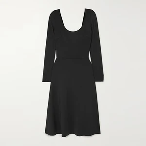 Clothing Manufacturer Custom Spring Autumn V Neck Long Sleeve Open Back Elegant Casual Midi Women Black Dress