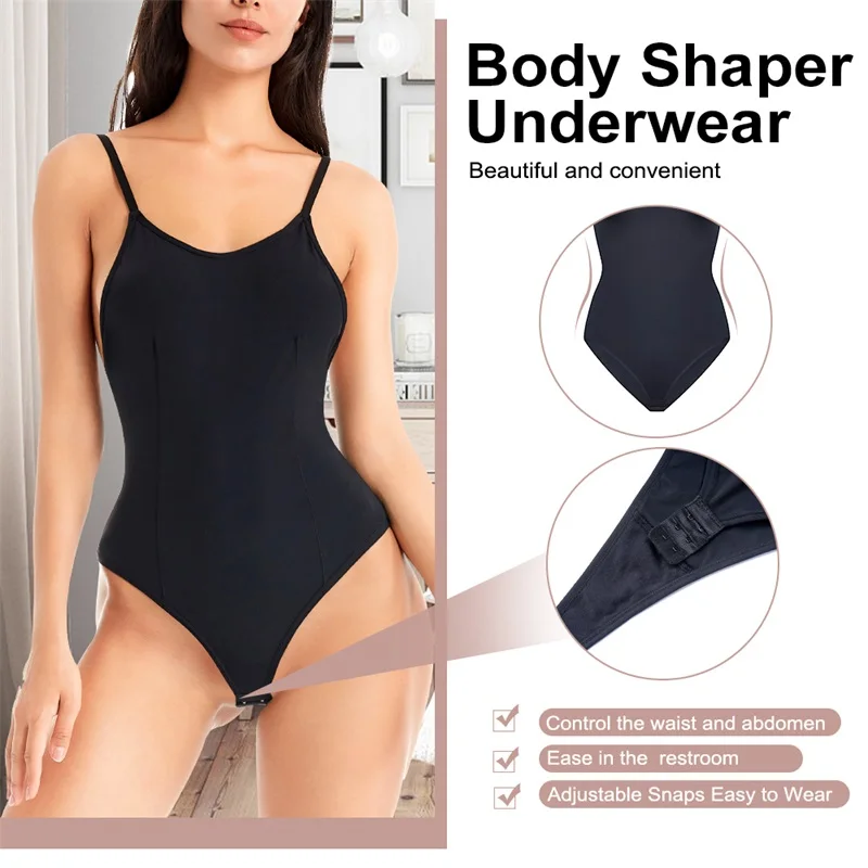 Hot Sale Full Body Women Plus Size Seamless Tummy Control Shaper Shoulder Strap Waist Trainer Backless Thong Bodysuit Shapewear details