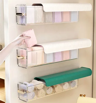 Self-Adhesive Anti-Dust Storage Boxes 6-Cell Acrylic Organizers Switchable Wall Mount Drawer for Socks Underwear Wardrobe Use