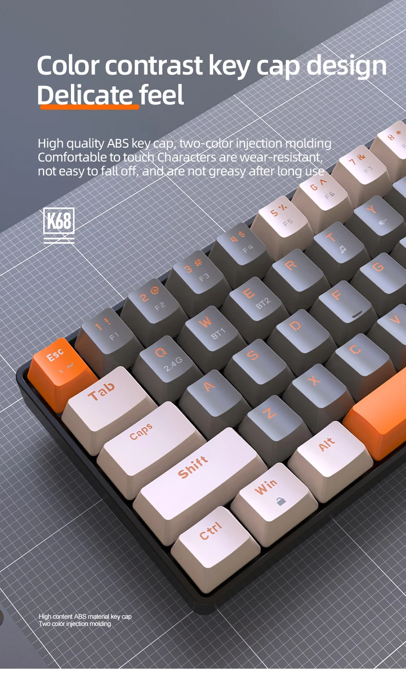 K68 68 Keys Wireless Mechanical Gaming Keyboard - RGB Backlit, Dual ...