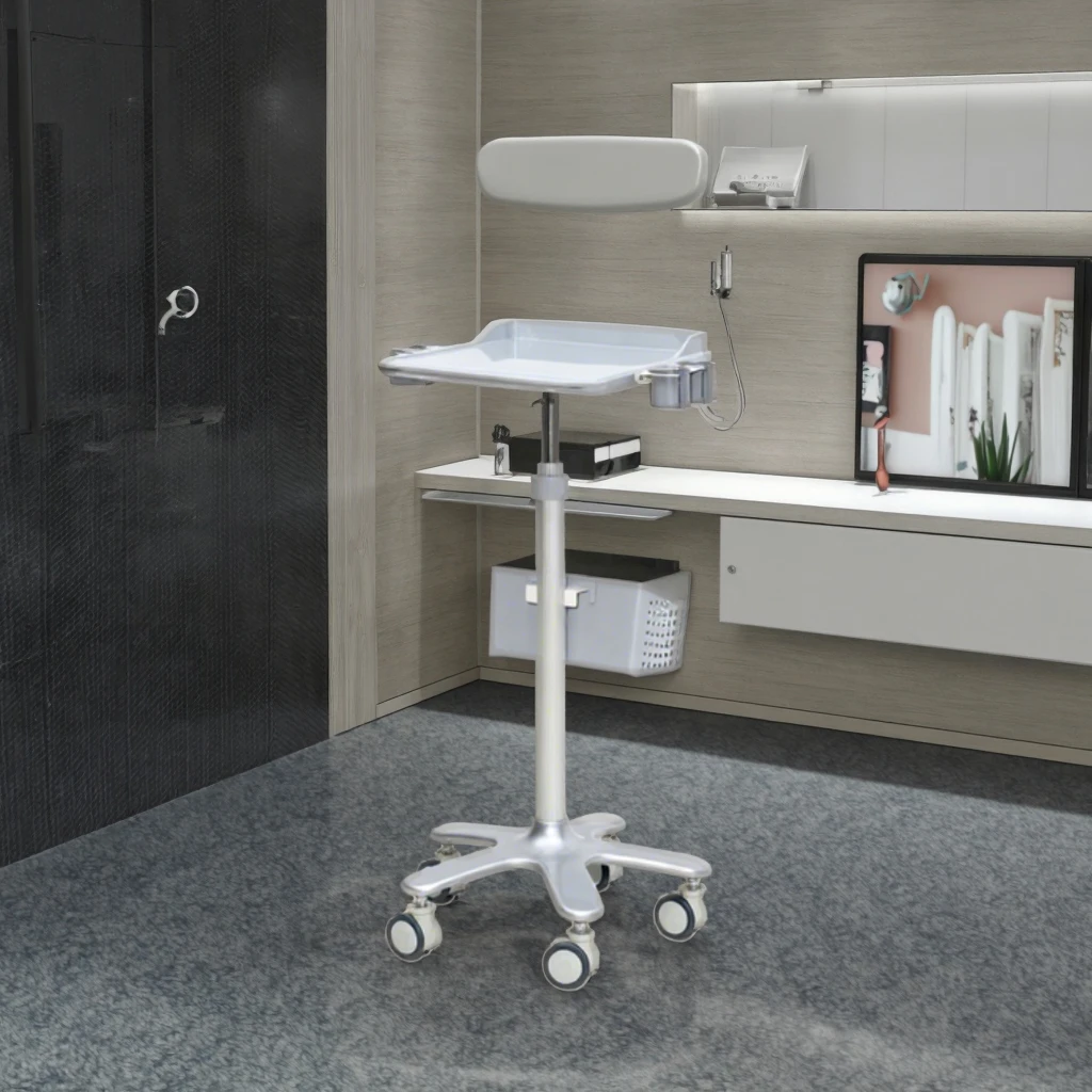 Compact Hospital Office Laptop Workstation Cart ABS Material Space-Saving Design Recessed Mouse Area Stabilizing Aluminum Base 4