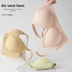 High Quality Women's Summer Everyday Style Bra Thin Seamless Adjustable Large Bust Minimizing Solid Pattern Wire Free Knitted