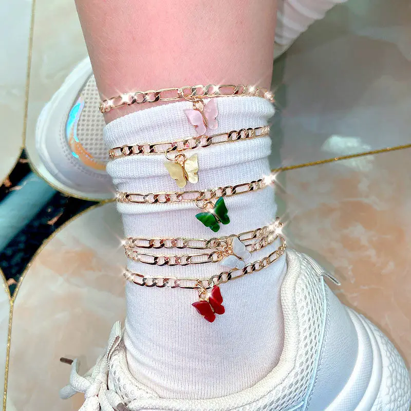 Download Double Layered Link Chain Anklets Acrylic Butterfly Ankle Bracelets Buy Acrylic Butterfly Ankle Bracelets Anklets Set Product On Alibaba Com