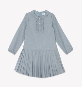 OEM & ODM Kids Summer Dress Girls Long Sleeve Knee Length Woven Pleat Dress for Children