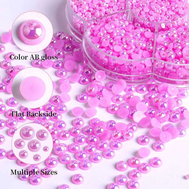 AB Flat Back Nail Diy Charms Bling Accessories Mix Size Semicircle Pearl Nail Art Decoration