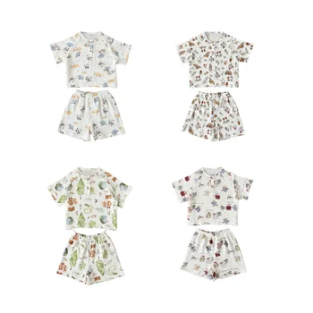 Custom newborn baby clothes sets toddler baby boys girls waffle summer clothing outfits 2pcs solid top +shorts with pocket