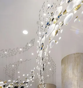 ECOJAS Hand Blown Glass Pendant Lamps Feather Leaf Design Hanging Lamps Hotel Lobby Art Decor Murano Glass Art Chandelier Light