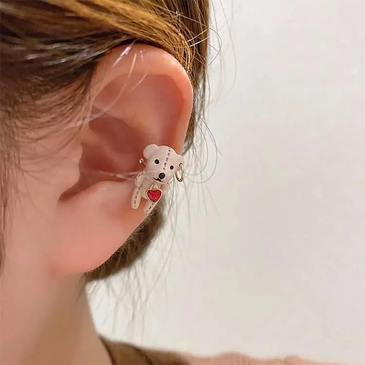 gift for girl gift for her gift for women gift for girlfriend 2022 Fashion Heart Bear Ear Cuff Earring