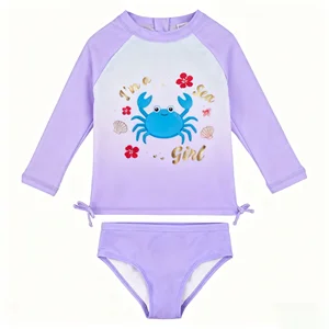 Custom Girls Swimsuit Long Sleeve Swim Top UV Protected Eco-Friendly Breathable Soft Spandex/Polyester for Kids Beach Resort