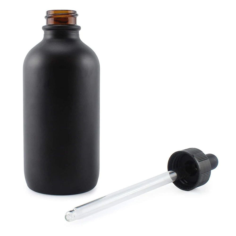 4oz Matte Black Frosted Essential Oil Glass Boston Round Pipette