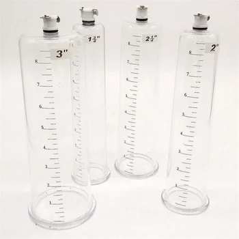 6 Size Vacuum Cylinder For Penis Enhancement Pumps Seamless Untapered Clear Acrylic With Measurement Marks And Locking Fitting