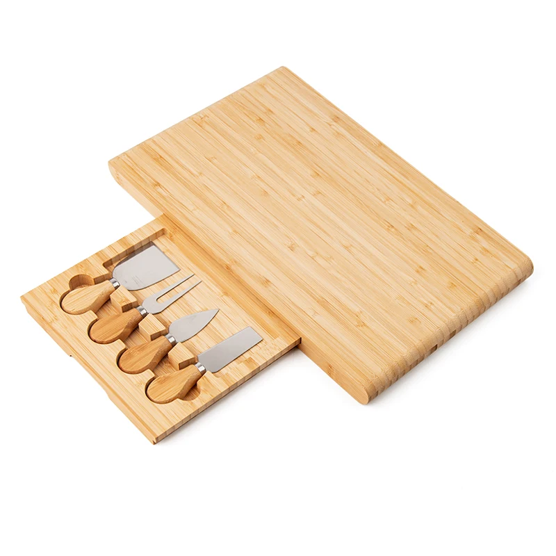Kitchen Bamboo Cheese Board With Drawer And Cheese Tools Wood