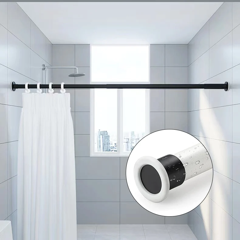 Multifunctional bathroom adjustable shower curtain rod sets removable metal telescopic window curtain rods
